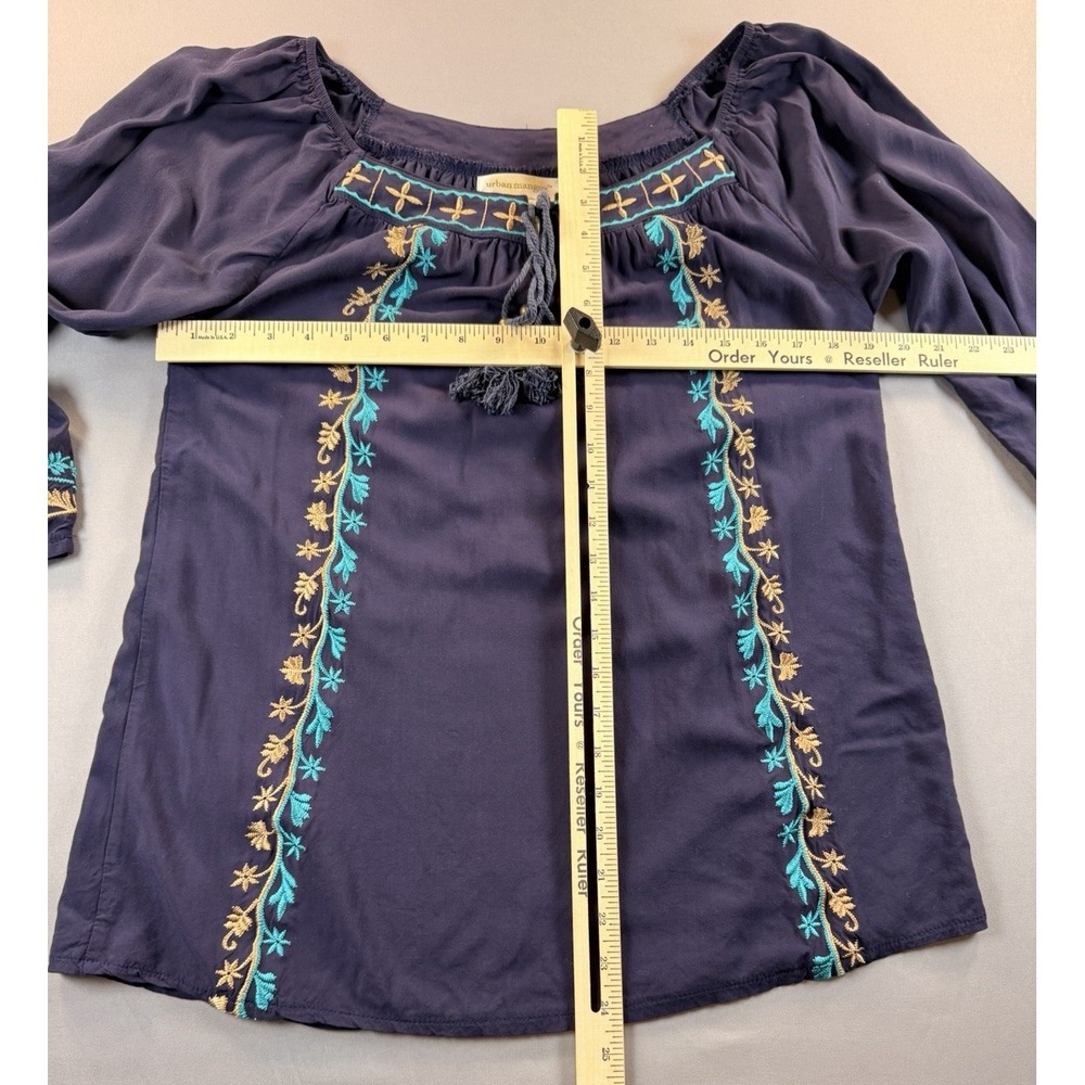 Urban Mangoz Embroidered Boho Peasant Top Navy Blue Tassel Cotton Small - Picture 6 of 12